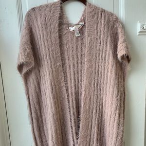 Fuzzy Pink Cable-knit Slouchy Vest